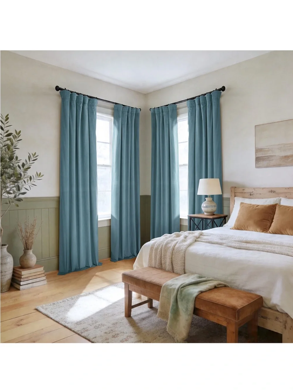 HPD Heritage Plush Velvet Curtain Denmark Blue 50”W x 84”L